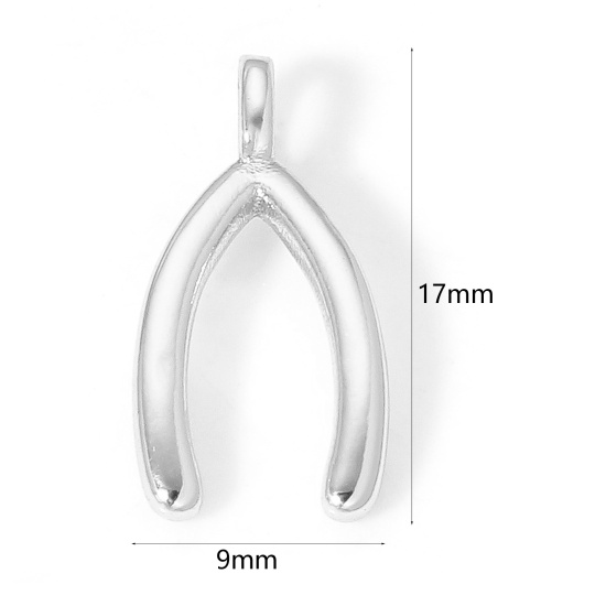 Bild von 1 Stück Messing Charms Echt Platin plattiert Wishbone 17mm x 9mm