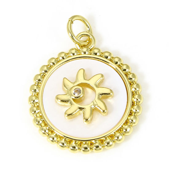 Изображение 1 ШТ Перламутр+Латунь галактика Подвески Круглые 18K настоящее золото с покрытием Солнце Бижутерия усыпанная мелким фианит Прозрачный Искусственный Циркон 24мм x 18мм