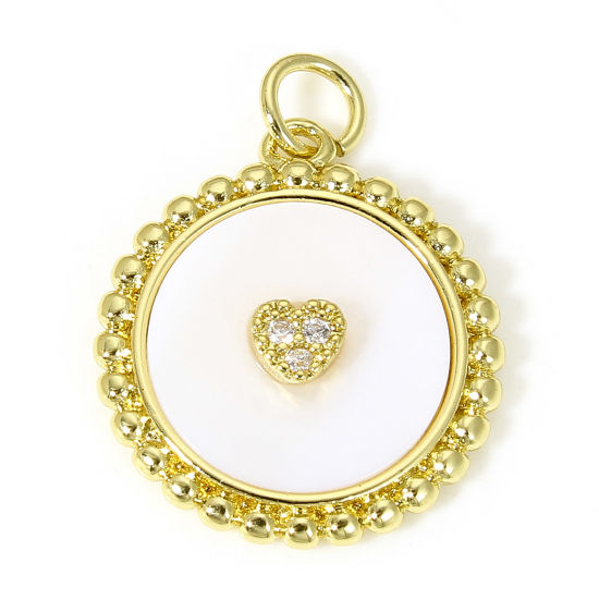 Изображение 1 ШТ Перламутр+Латунь День святого Валентина Подвески Круглые 18K настоящее золото с покрытием Сердце Бижутерия усыпанная мелким фианит Прозрачный Искусственный Циркон 24мм x 18мм