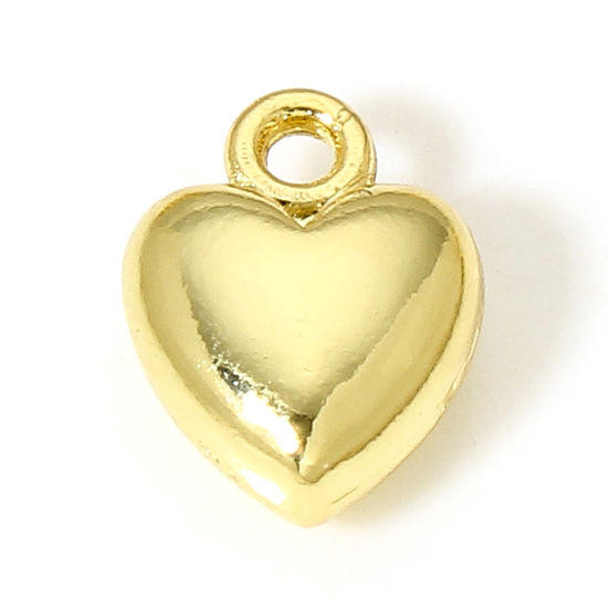 Picture of 1 Piece Brass Valentine's Day Charms 18K Real Gold Plated Heart 3D 10mm x 8mm                                                                                                                                                                                 