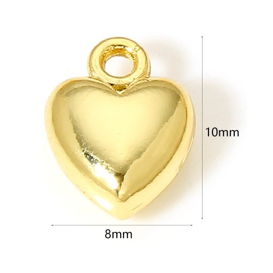 Picture of 1 Piece Brass Valentine's Day Charms 18K Real Gold Plated Heart 3D 10mm x 8mm