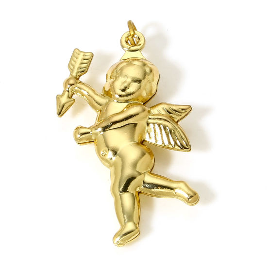 Picture of 1 Piece Brass Valentine's Day Pendants 18K Real Gold Plated Cupid Double Sided 3.2cm x 1.8cm                                                                                                                                                                  