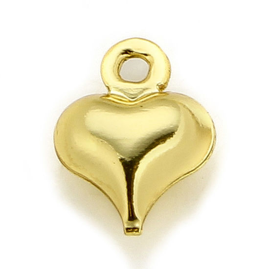 Picture of 1 Piece Brass Valentine's Day Charms 18K Real Gold Plated Heart 3D 9mm x 6mm                                                                                                                                                                                  