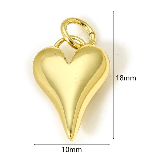 Picture of 1 Piece Brass Valentine's Day Charms 18K Real Gold Plated Heart 3D 18mm x 10mm