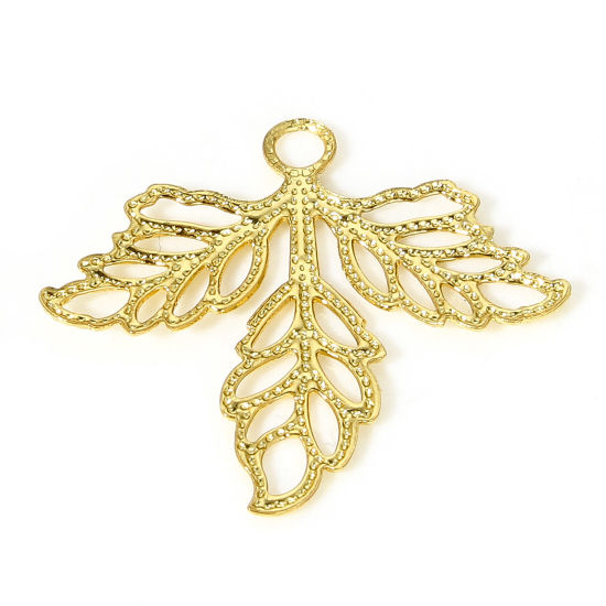 Imagen de 1 Unidad Latón Colgantes Charms Hoja 18K Oro Real Chapado Hueco 26mm x 23mm