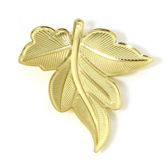 Imagen de 1 Unidad Latón Colgantes Hoja 18K Oro Real Chapado 3.5cm x 3cm