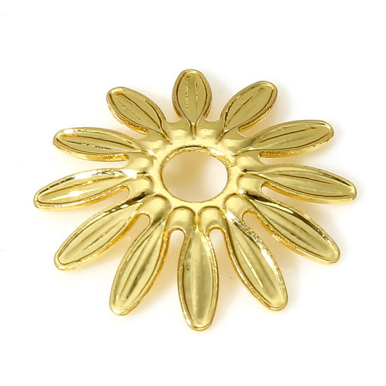 Image de 10 Pcs Coupelles en Laiton Fleur Plaqué Or Véritable 18K (Apparié à Perle 16mm ) 11mm x 11mm