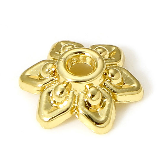 Bild von 10 Stück Messing Perlkappen Blumen 18K Echtgold plattiert (Passt 14mm Perle) 10mm x 8.5mm