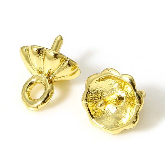 Immagine di 1 Pz Ottone Connettore Ciondolo Perla Bail Pin Cap 18K Vero Oro Placcato 8mm x 7mm, Spessore dell'ago: 1mm