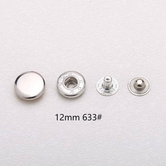 Picture of 10 Sets 633# Brass Metal Snap Fastener Buttons Silver Color Round 12mm Dia.