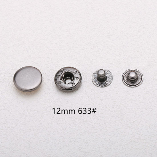 Picture of 10 Sets 633# Brass Metal Snap Fastener Buttons Gunmetal Round 12mm Dia.
