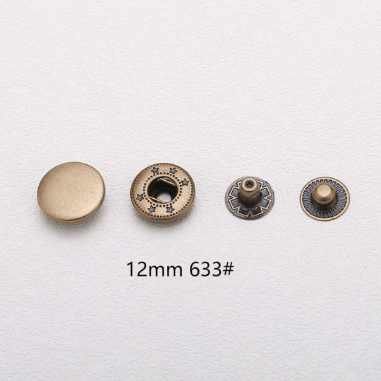 Picture of 10 Sets 633# Brass Metal Snap Fastener Buttons Bronzed Round 12mm Dia.