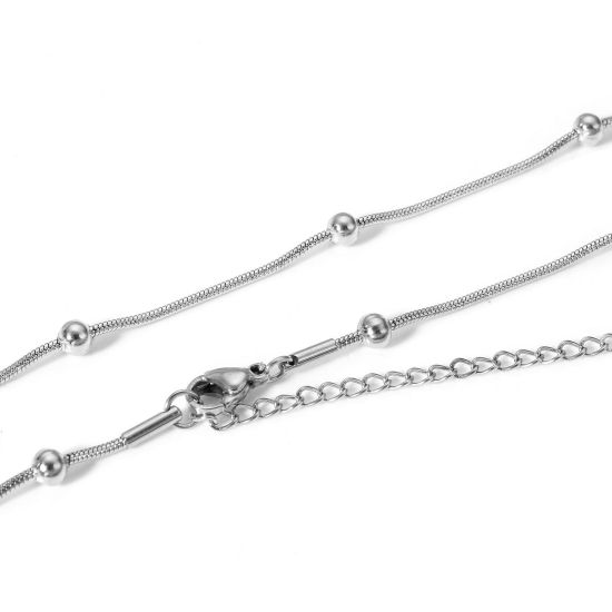 Picture of 1 Piece Eco-friendly Vacuum Plating 304 Stainless Steel Snake Chain Necklace For DIY Jewelry Making Real Platinum Plated 38cm(15") long, Chain Size: 1.2mm