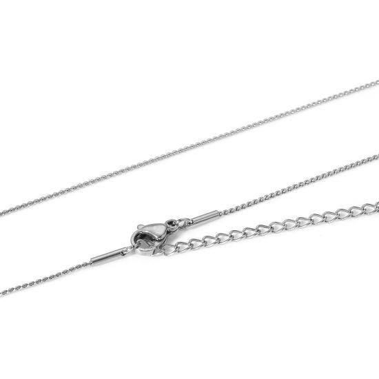 Picture of 1 Piece Eco-friendly Vacuum Plating 304 Stainless Steel Link Chain Necklace For DIY Jewelry Making Real Platinum Plated 38cm(15") long, Chain Size: 0.9mm