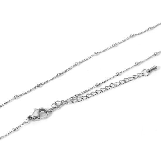 Picture of 1 Piece Eco-friendly Vacuum Plating 304 Stainless Steel Curb Link Chain Necklace For DIY Jewelry Making Real Platinum Plated 38cm(15") long, Chain Size: 1.1mm