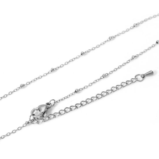 Picture of 1 Piece Eco-friendly Vacuum Plating 304 Stainless Steel Link Cable Chain Necklace For DIY Jewelry Making Real Platinum Plated 38cm(15") long, Chain Size: 1.3mm