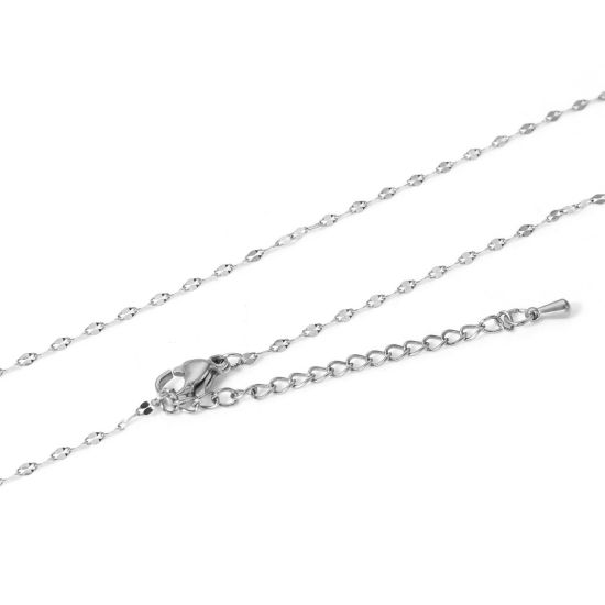 Picture of 1 Piece Eco-friendly Vacuum Plating 304 Stainless Steel Lips Chain Necklace For DIY Jewelry Making Real Platinum Plated 38cm(15") long, Chain Size: 1.6mm