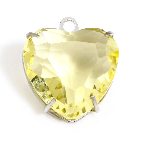 Immagine di 1 Pz 304 Acciaio Inossidabile & Vetro Pietre Nascita Charms Cuore Tono Argento Giallo 14mm x 12mm