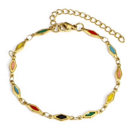 Image de 1 Pièce Bracelets Chaîne à Maillons Faite à la Main en 304 Acier Inoxydable Placage sous Vide PVD Respectueux de l'Environnement Plaqué Or 18K Multicolore Losange Émail Double Face 17.5cm long