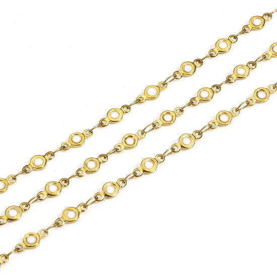 Picture of 1 M Eco-friendly PVD Vacuum Plating 304 Stainless Steel Double-sided Enamel Handmade Link Chain For Handmade DIY Jewelry Making Findings Round 18K Gold Plated White 4mm