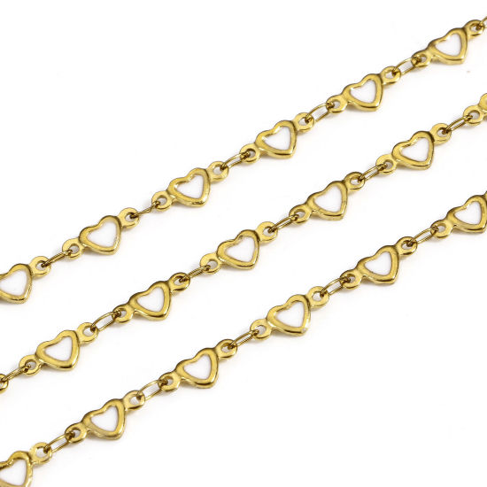 Immagine di 1 M Placcatura Sottovuoto PVD Ecologica 304 Acciaio Inossidabile San Valentino Catena a Maglia Fatta a Mano Per Risultati di Creazione di Gioielli Fai-da-te Fatti a Mano Cuore Placcato Oro 18K Bianco Smalto a Doppia Faccia 5mm