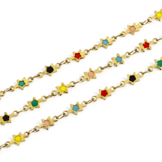 Immagine di 1 M Placcatura Sottovuoto PVD Ecologica 304 Acciaio Inossidabile Galassia Catena a Maglia Fatta a Mano Per Risultati di Creazione di Gioielli Fai-da-te Fatti a Mano Stella Placcato Oro 18K Multicolore Smalto a Doppia Faccia 5mm