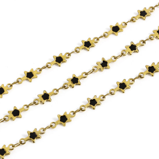 Immagine di 1 M Placcatura Sottovuoto PVD Ecologica 304 Acciaio Inossidabile Galassia Catena a Maglia Fatta a Mano Per Risultati di Creazione di Gioielli Fai-da-te Fatti a Mano Stella Placcato Oro 18K Nero Smalto a Doppia Faccia 5mm