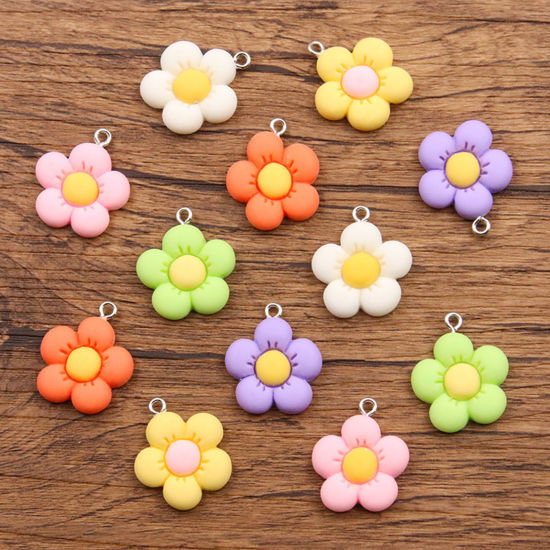 Picture of 10 PCs Resin Charms Flower At Random Mixed Multicolor 24mm x 21mm