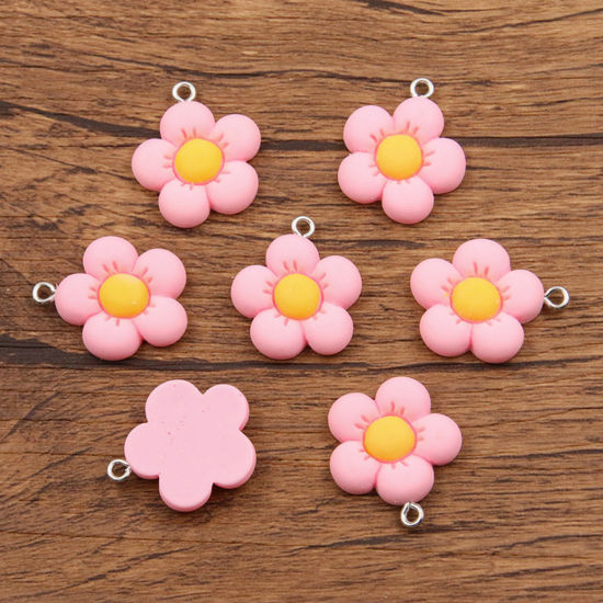 Picture of 10 PCs Resin Charms Flower Pink 24mm x 21mm
