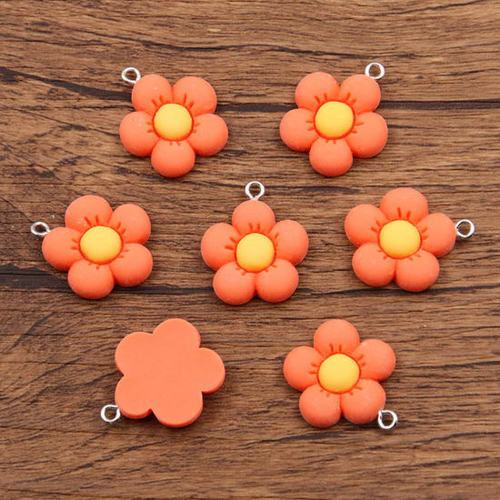 Picture of 10 PCs Resin Charms Flower Orange 24mm x 21mm