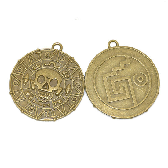 Imagen de 5 Unidades Zamak Halloween Colgantes Tono Bronce Ronda Cráneo 4.3cm x 3.9cm