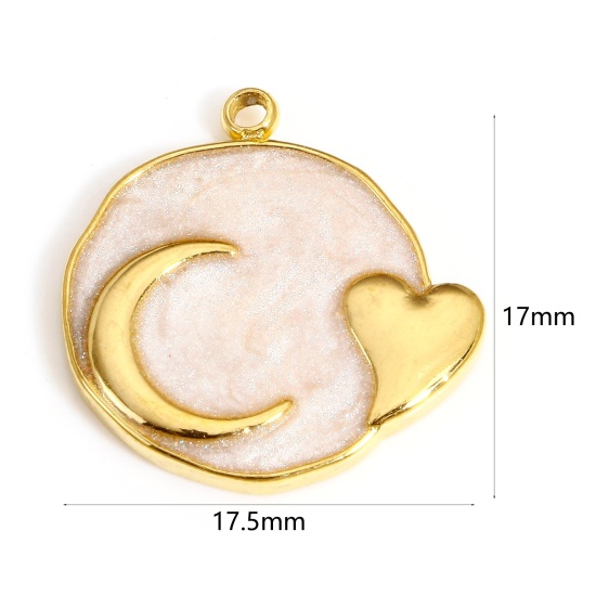 Immagine di 1 Pz 304 Acciaio Inossidabile Galassia Charms Tondo Oro Placcato Bianco Cuore Smalto 17.5mm x 17mm