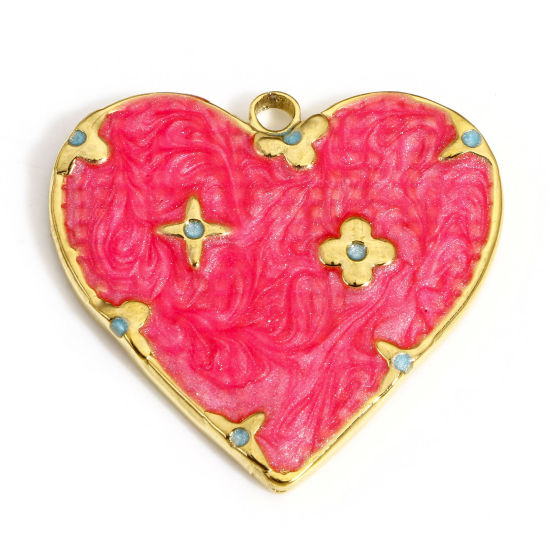 Immagine di 1 Pz 304 Acciaio Inossidabile Galassia Charms Cuore Oro Placcato Rosa Caldo Stella Smalto