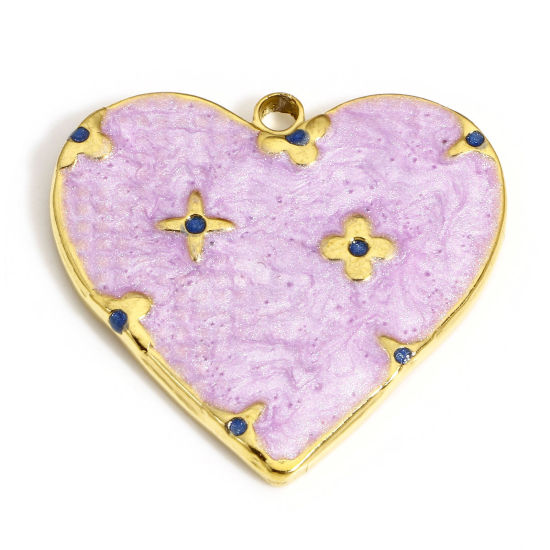 Immagine di 1 Pz 304 Acciaio Inossidabile Galassia Charms Cuore Oro Placcato Colore Viola Stella Smalto