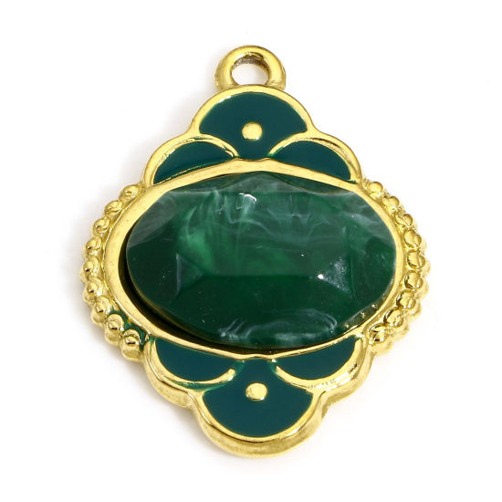 Изображение 1 ШТ 304 Нержавеющая Сталь & Камень Стиль Королевского Двора Подвески Овальные Позолоченный Зеленый резной Узор С Эмалью 24.5мм x 18.5мм