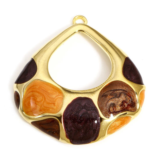 Изображение 1 ШТ 304 Нержавеющая Сталь Ретро Подвески водяная капля Позолоченный Разноцветный С Эмалью 36.5мм x 34мм