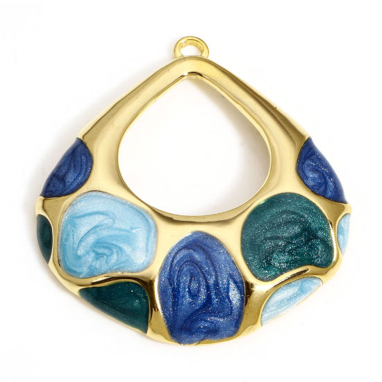 Изображение 1 ШТ 304 Нержавеющая Сталь Ретро Подвески водяная капля Позолоченный Синий & Зеленый С Эмалью 36.5мм x 34мм