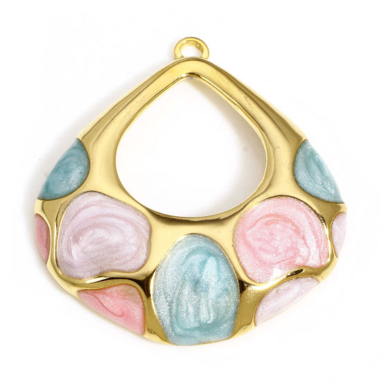 Изображение 1 ШТ 304 Нержавеющая Сталь Ретро Подвески водяная капля Позолоченный Синий+ розовый С Эмалью 36.5мм x 34мм