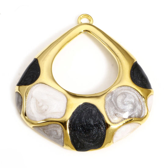 Изображение 1 ШТ 304 Нержавеющая Сталь Ретро Подвески водяная капля Позолоченный Черный & Серый С Эмалью 36.5мм x 34мм