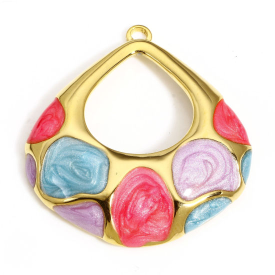 Изображение 1 ШТ 304 Нержавеющая Сталь Ретро Подвески водяная капля Позолоченный Фиолетовый & Фуксия С Эмалью 36.5мм x 34мм