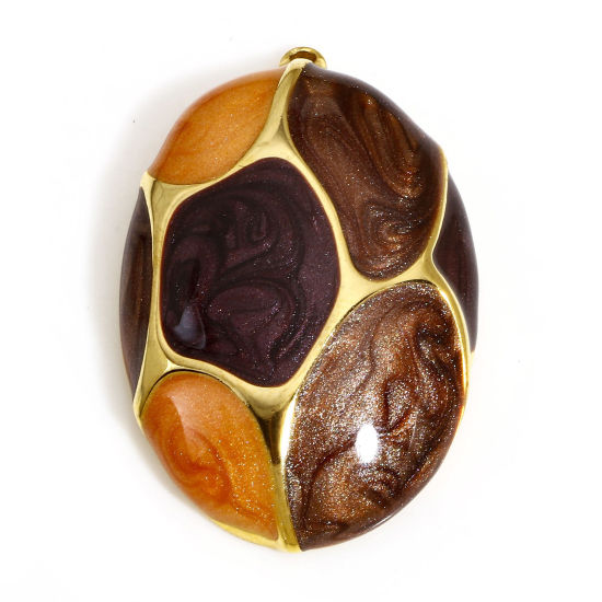 Изображение 1 ШТ 304 Нержавеющая Сталь Ретро Подвески Овальные Позолоченный Разноцветный С Эмалью 33.5мм x 22мм