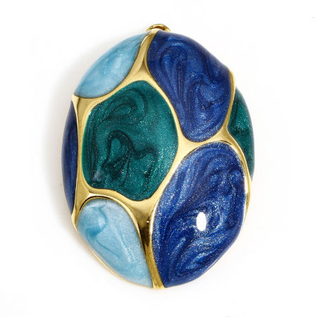 Picture of 1 Piece 304 Stainless Steel Retro Pendants Gold Plated Blue & Green Oval Enamel 33.5mm x 22mm