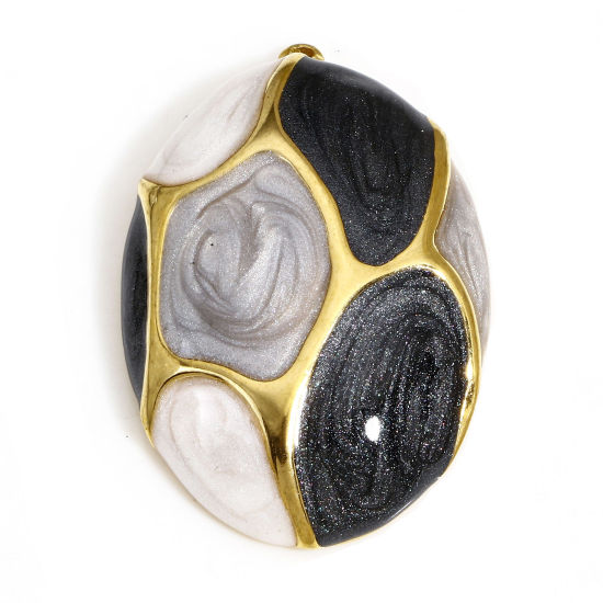 Изображение 1 ШТ 304 Нержавеющая Сталь Ретро Подвески Овальные Позолоченный Черный & Серый С Эмалью 33.5мм x 22мм