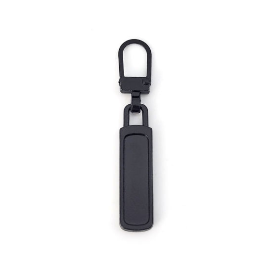 Picture of 10 PCs Zinc Based Alloy Universal Detachable Metal Zipper Puller For DIY Craft Repair Sewing Clothes Accessories Black Strip 5cm x 0.9cm