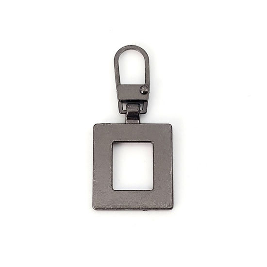 Picture of 10 PCs Zinc Based Alloy Universal Detachable Metal Zipper Puller For DIY Craft Repair Sewing Clothes Accessories Gunmetal Square 4.2cm x 1.9cm