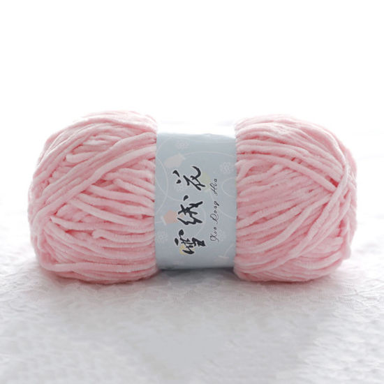 Picture of 1 Roll (Approx 180 M/Roll) Polyester Super Soft Knitting Yarn Velvet Chenille Yarn Medium Coarse For DIY Crochet Sweater Scarf Doll Light Pink