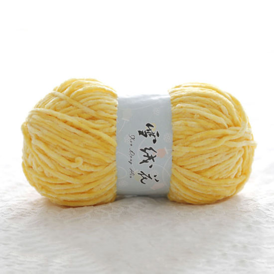 Picture of 1 Roll (Approx 180 M/Roll) Polyester Super Soft Knitting Yarn Velvet Chenille Yarn Medium Coarse For DIY Crochet Sweater Scarf Doll Yellow