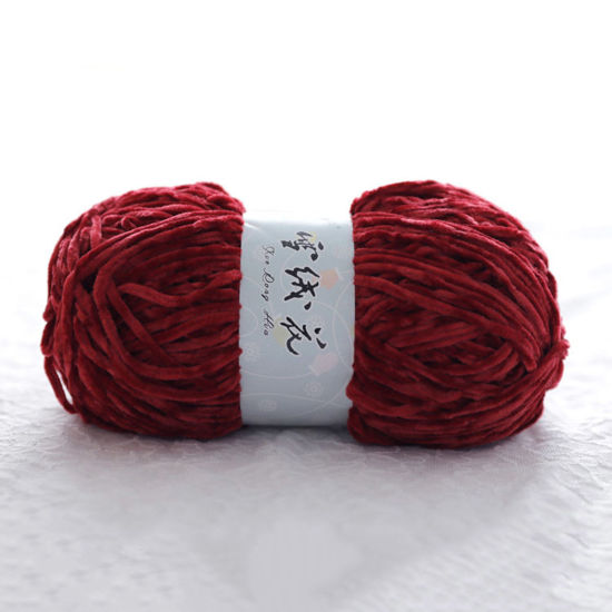 Picture of 1 Roll (Approx 180 M/Roll) Polyester Super Soft Knitting Yarn Velvet Chenille Yarn Medium Coarse For DIY Crochet Sweater Scarf Doll Wine Red