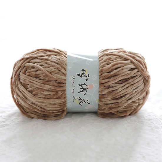 Picture of 1 Roll (Approx 180 M/Roll) Polyester Super Soft Knitting Yarn Velvet Chenille Yarn Medium Coarse For DIY Crochet Sweater Scarf Doll Light Tan