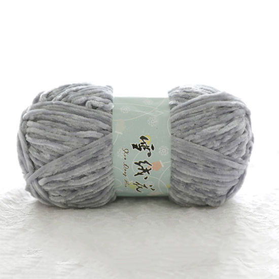 Picture of 1 Roll (Approx 180 M/Roll) Polyester Super Soft Knitting Yarn Velvet Chenille Yarn Medium Coarse For DIY Crochet Sweater Scarf Doll French Gray